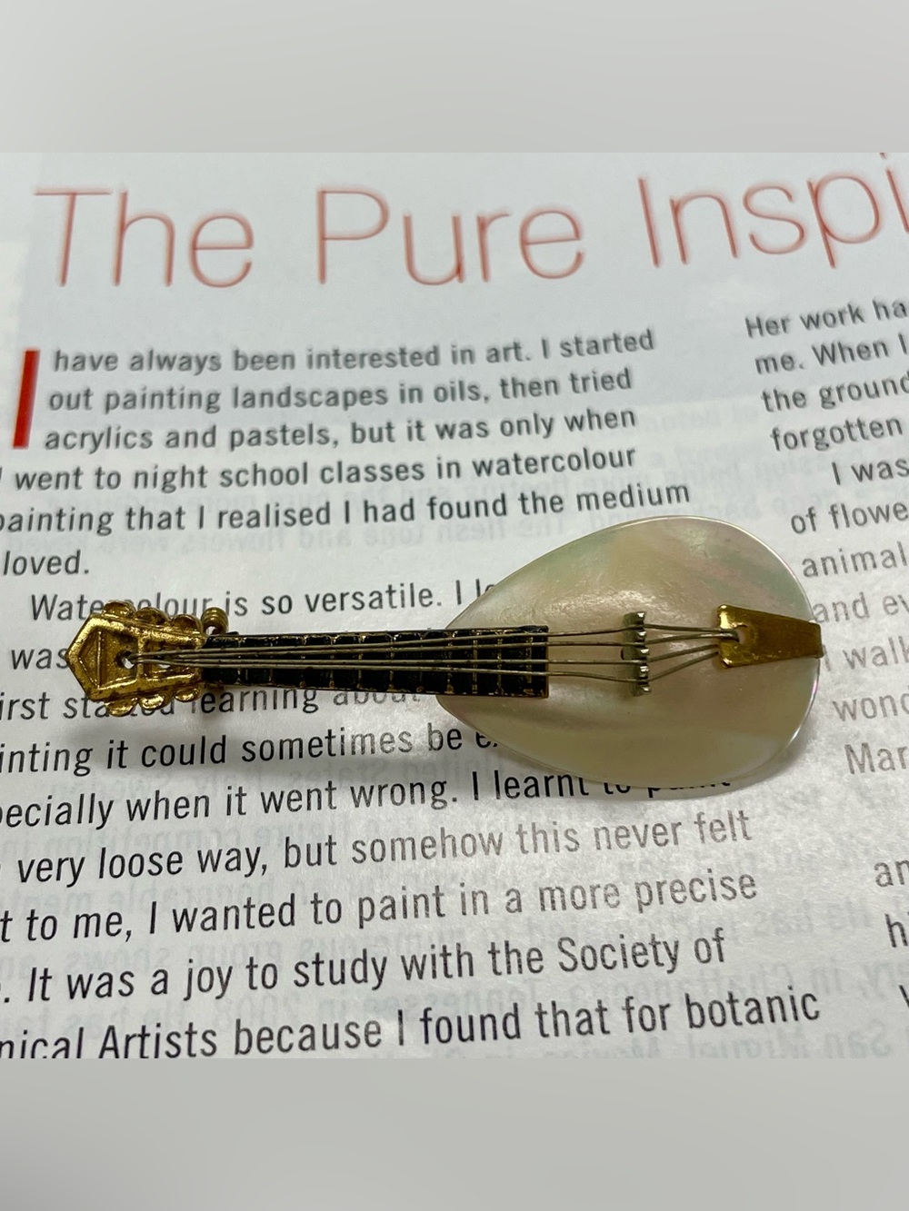 Vintage Mother of Pearl brooch guitar shape